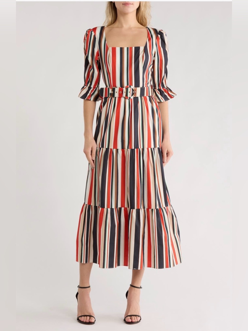 Hutch Arlo Stripe Short Sleeve Cotton Blend Tiered Dress in Riviera Stripe